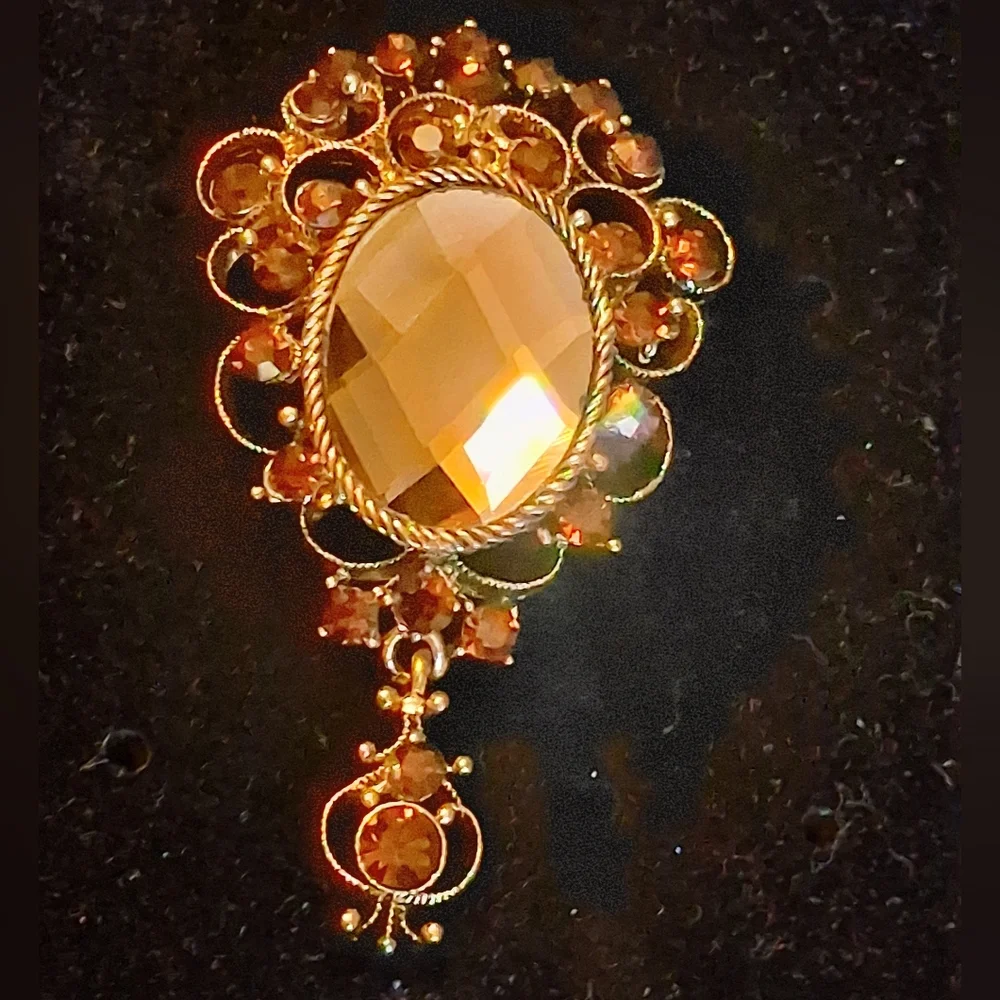 Vintage Look Elegant Goldtone Filigree Brooch With A Large 